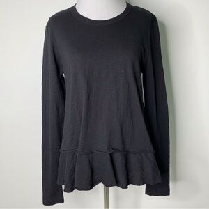 WILT #W034816 Women's Black Ruffled Stretch Crew Neck Long Sleeve Blouse Size XS